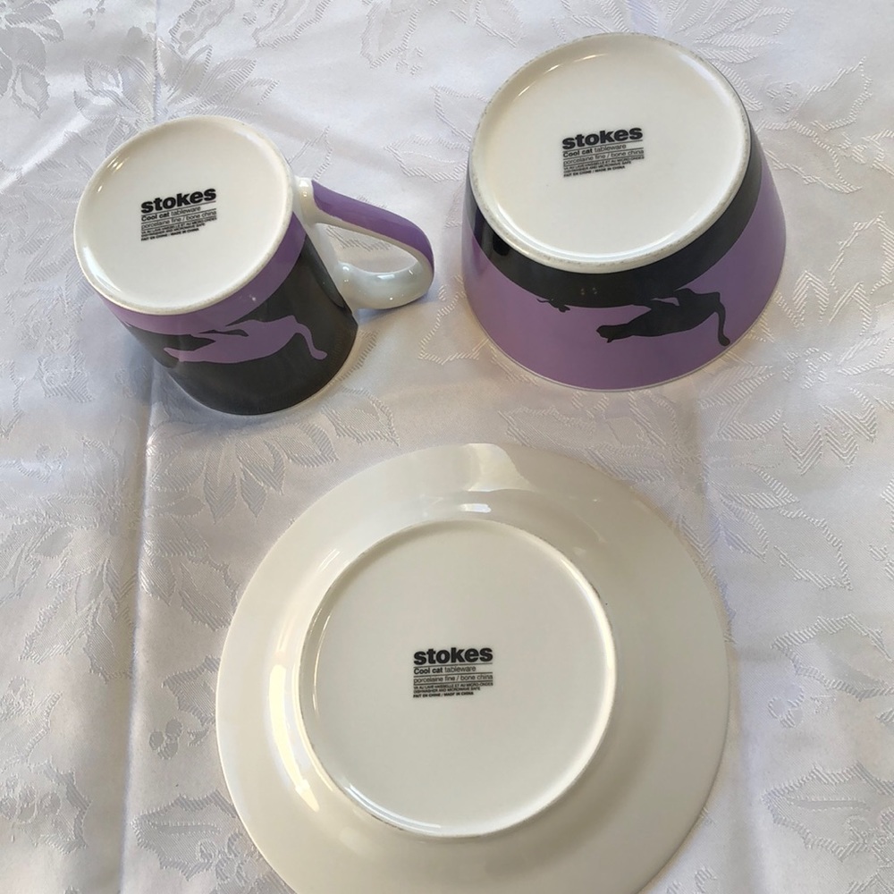 Cat Tableware Set, Three Piece, Purple - Picture 5 of 6